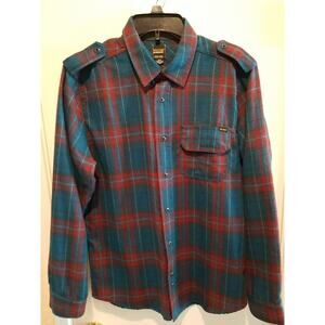 Volcom Button Up Shirt‎ Mens Small Teal Red Classic Fit Plaid Cotton Flannel